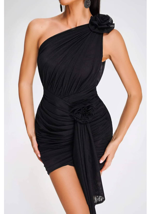 Maggie black one-shoulder dress