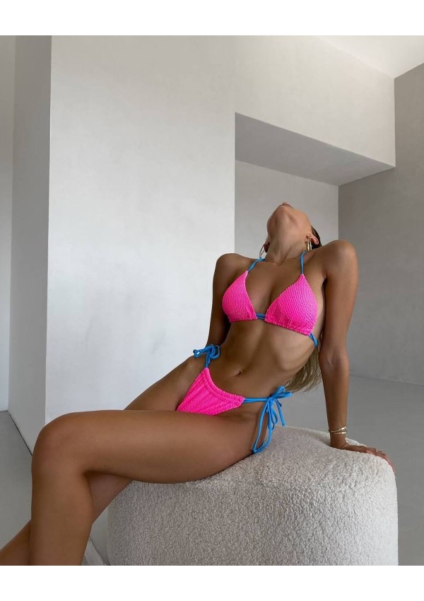 Candy Pink Two-Piece Swimsuit | Bright, Adjustable, with Padding