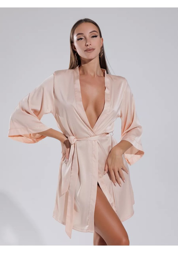 Luxurious long silk-like robe: lace, elegance, comfort