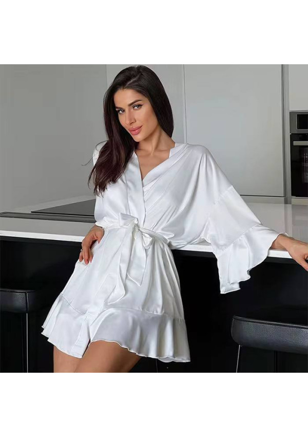 White silk style bathrobe: luxury, romantic charm